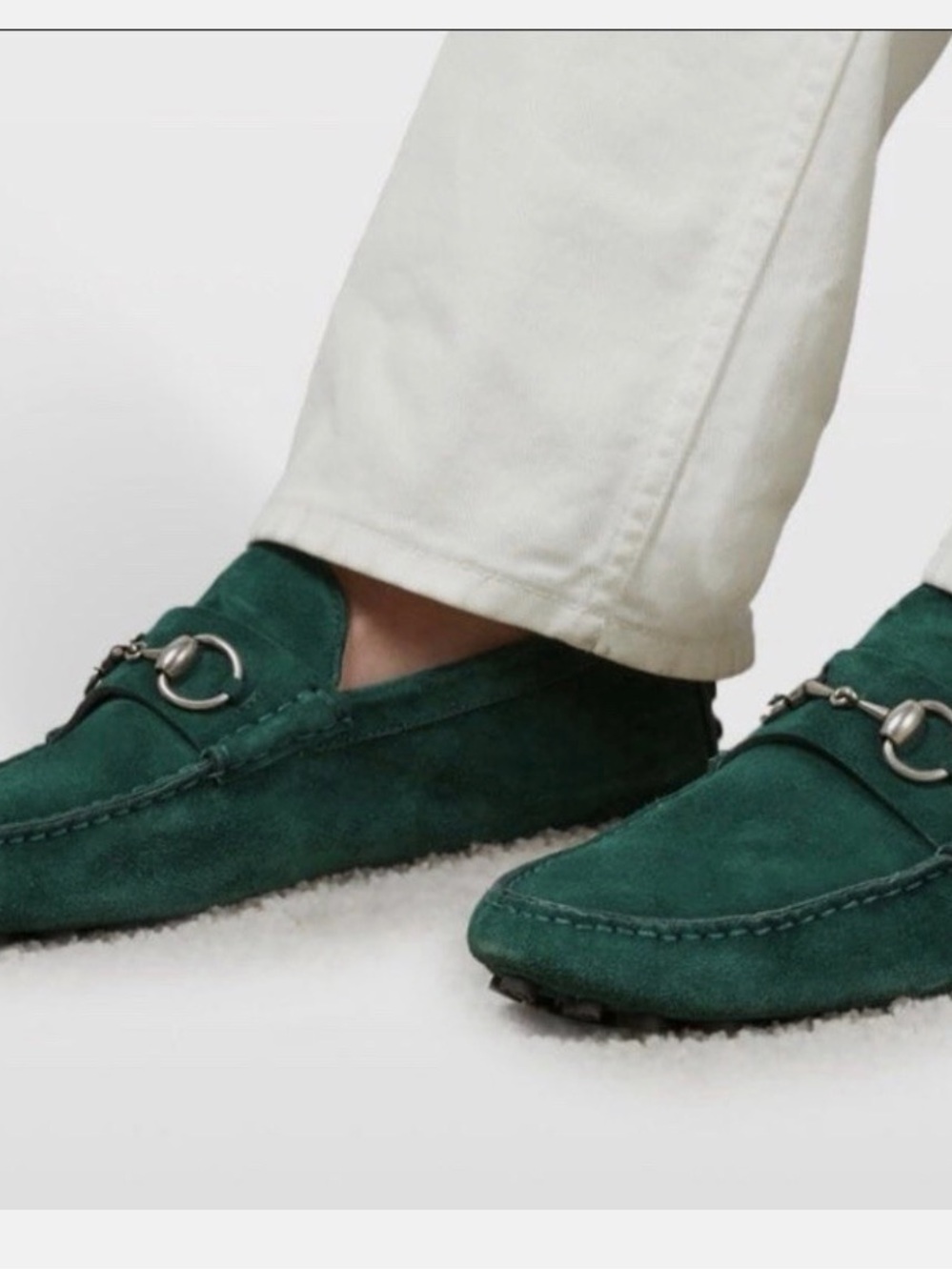 New Gucci Horsebit Moccasin Suede Driver Loafer Green Mens